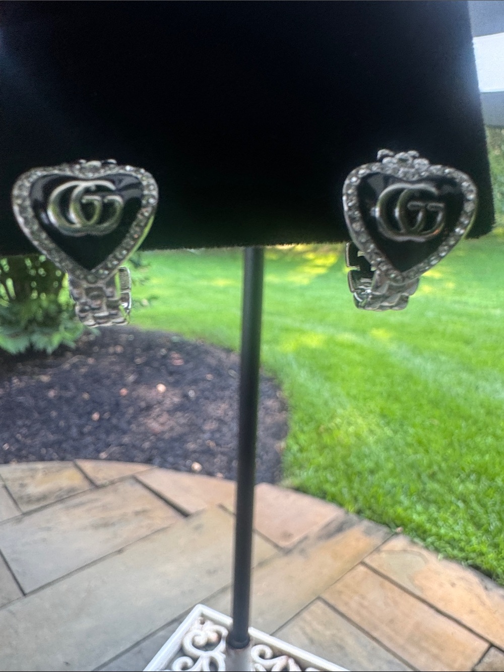 Earrings Black and silver tone Heart stud Earrings with Crystal Trim